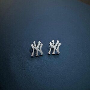 Silver NY Stud Earrings / New York Earrings / New York Yankees Earrings - Unisex